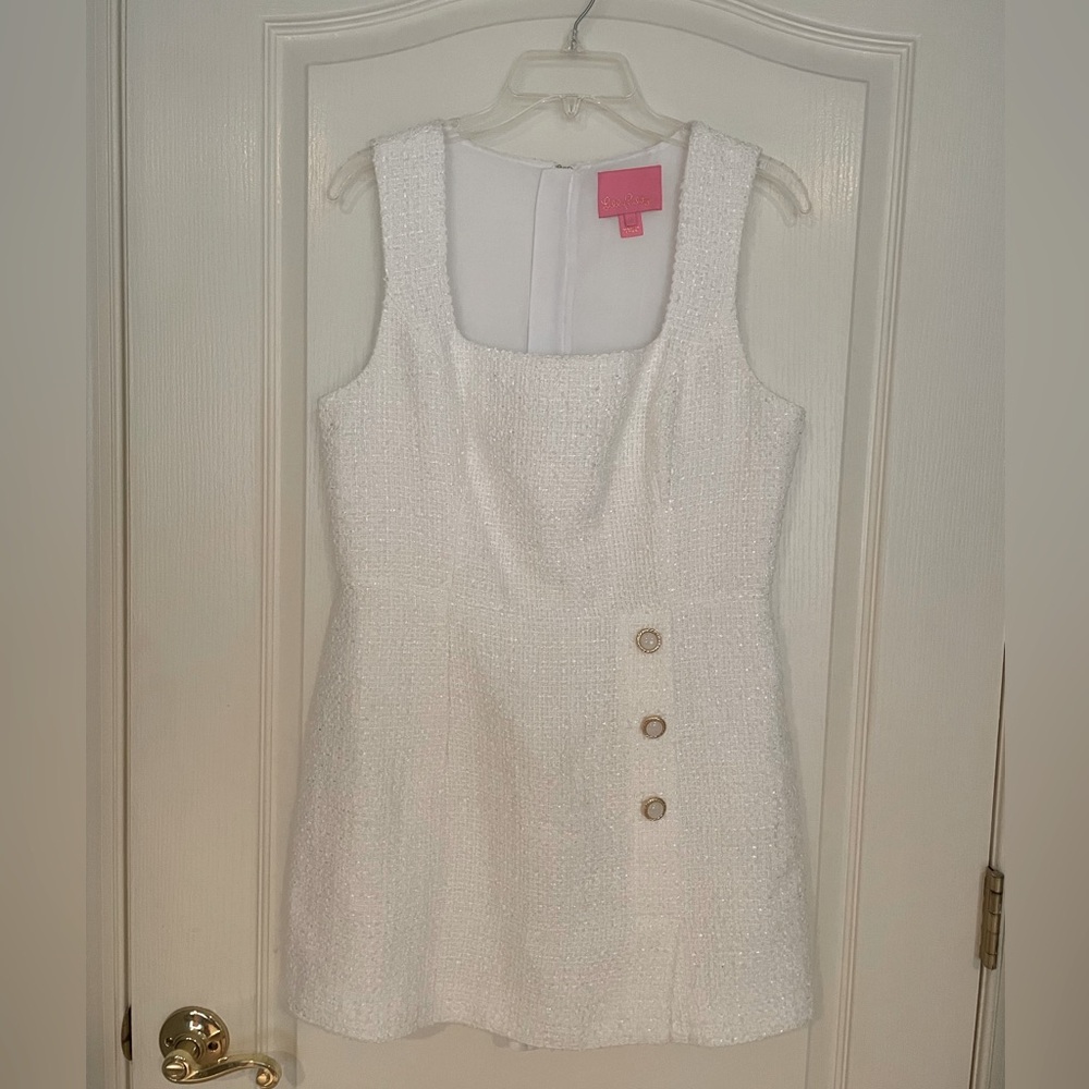 EUC Lilly Pulitzer Kalinara Skirted Romper in Resort White Swirl Boucle, Size 8